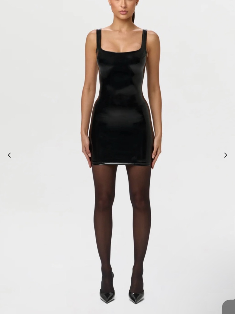 naked wardrobe Black Square-Neck Latex Mini Dress